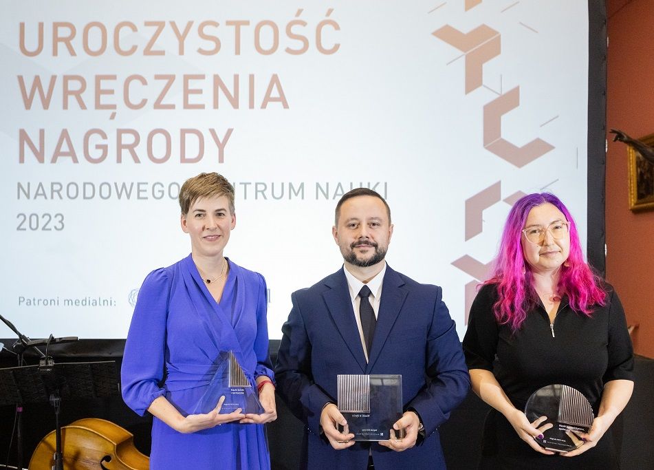 Laureaci Nagrody NCN 2023: Katharina Boguslawski, Łukasz Opaliński, Karolina Ćwiek-Rogalska, fot. Michał Łepecki