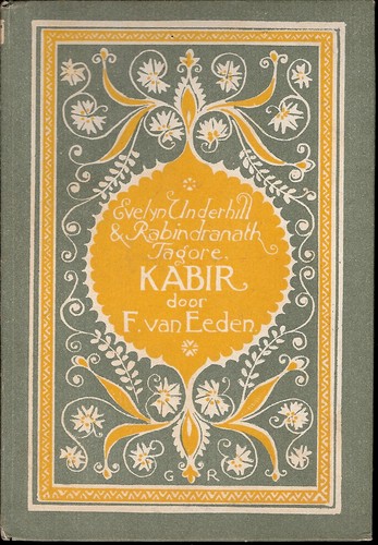 Okładka tomu poezji poety mistycznego Kabira. Okładka jest pokryta stylizowanym roślinnym wzorem w barwach zielonych i żółtych.
